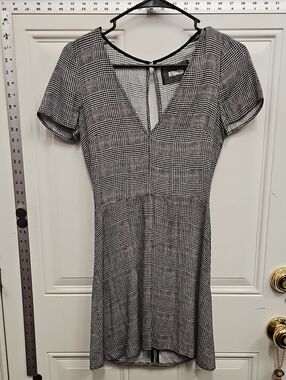Reformation Black and White Plaid V-Neck Mini Dress